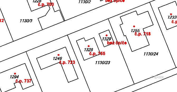 Nučice 755 na parcele st. 1328 v KÚ Nučice u Rudné, Katastrální mapa
