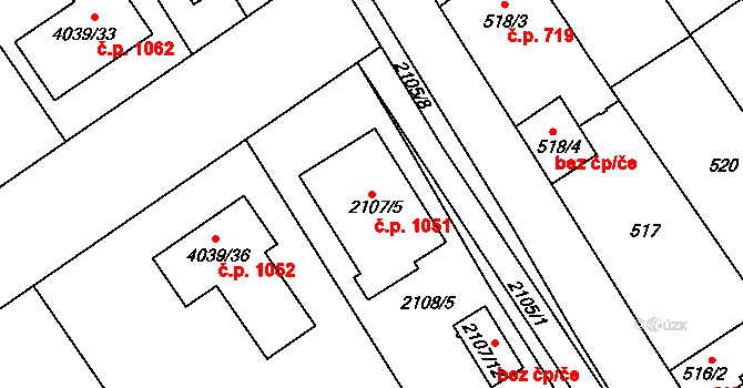 Dolní Bojanovice 1051 na parcele st. 2107/5 v KÚ Dolní Bojanovice, Katastrální mapa