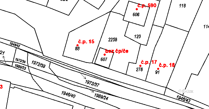 Všeruby 82500100 na parcele st. 607 v KÚ Všeruby u Plzně, Katastrální mapa