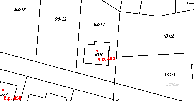 Srch 493 na parcele st. 618 v KÚ Srch, Katastrální mapa