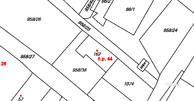 Libčeves 44 na parcele st. 162 v KÚ Libčeves, Katastrální mapa