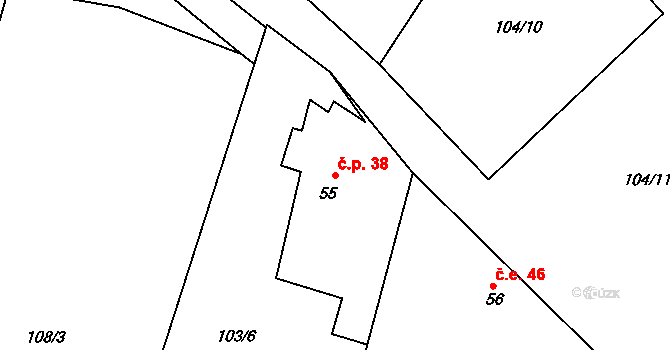 Chotěměřice 38, Hněvkovice na parcele st. 55 v KÚ Chotěměřice, Katastrální mapa