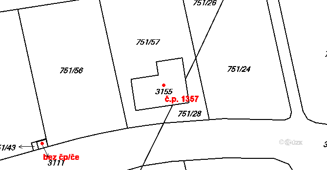 Vodňany II 1357, Vodňany na parcele st. 3155 v KÚ Vodňany, Katastrální mapa