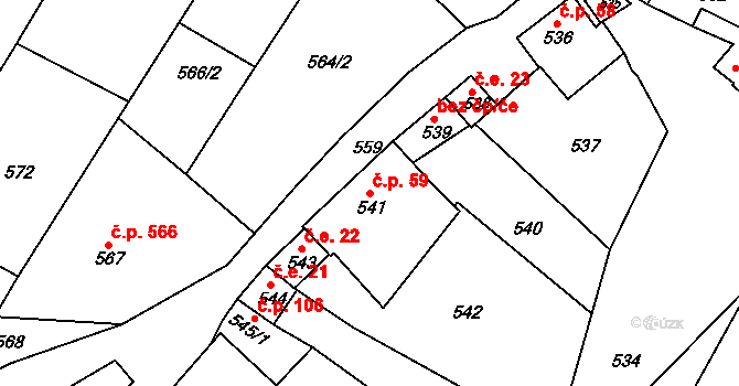 Šitbořice 59 na parcele st. 541 v KÚ Šitbořice, Katastrální mapa