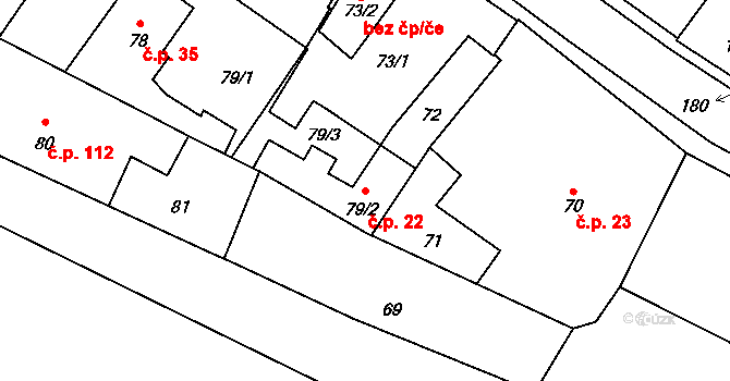 Slížany 22, Morkovice-Slížany na parcele st. 72 v KÚ Slížany, Katastrální mapa