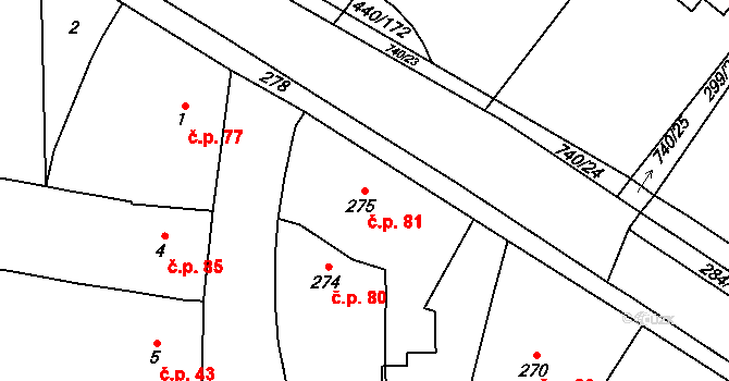 Tetětice 81, Počenice-Tetětice na parcele st. 275 v KÚ Tetětice, Katastrální mapa