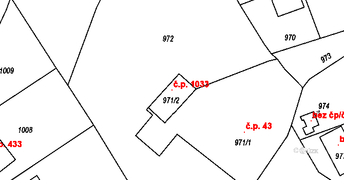 Nový Malín 1033 na parcele st. 971/2 v KÚ Nový Malín, Katastrální mapa