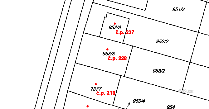 Pivín 228 na parcele st. 953/3 v KÚ Pivín, Katastrální mapa