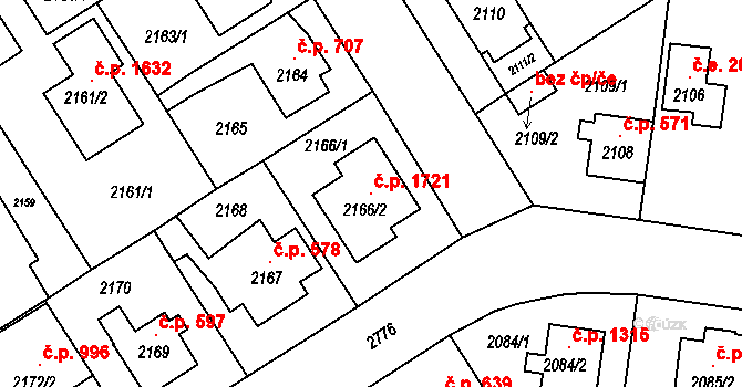 Kyje 1721, Praha na parcele st. 2166/2 v KÚ Kyje, Katastrální mapa