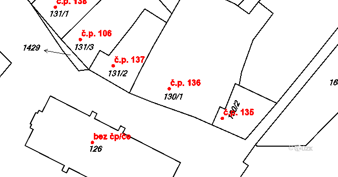 Smržice 136 na parcele st. 130/1 v KÚ Smržice, Katastrální mapa