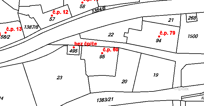 Vranov nad Dyjí 60 na parcele st. 95 v KÚ Vranov nad Dyjí, Katastrální mapa