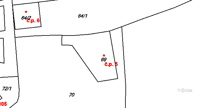 Bochoř 5 na parcele st. 69 v KÚ Bochoř, Katastrální mapa