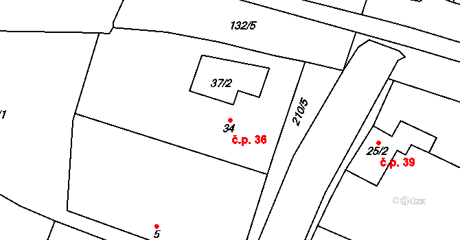 Rašovice 36, Budiměřice na parcele st. 34 v KÚ Rašovice u Nymburka, Katastrální mapa