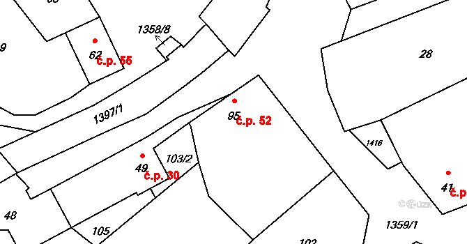 Ústí 52 na parcele st. 95 v KÚ Ústí, Katastrální mapa