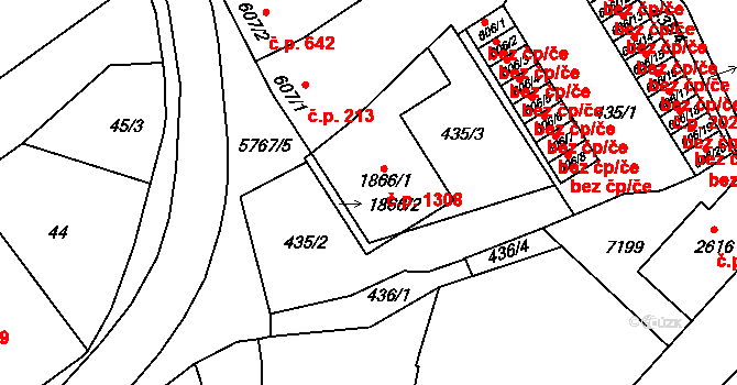 Kojetín I-Město 1308, Kojetín na parcele st. 1866/1 v KÚ Kojetín, Katastrální mapa