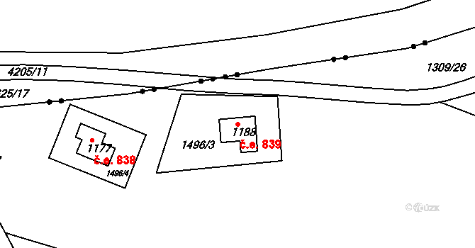 Lipník nad Bečvou III-Nové Dvory 839, Lipník nad Bečvou na parcele st. 1188 v KÚ Nové Dvory nad Bečvou, Katastrální mapa