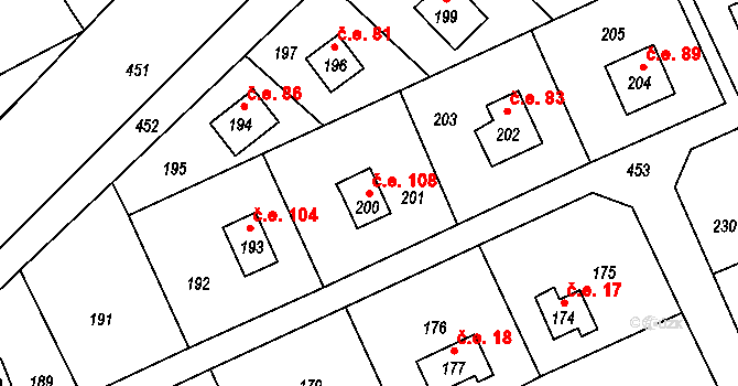 Dojetřice 108, Sázava na parcele st. 200 v KÚ Dojetřice, Katastrální mapa