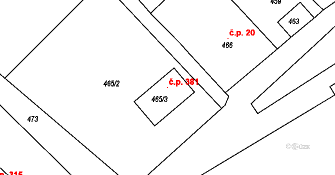 Bobrová 381 na parcele st. 465/3 v KÚ Dolní Bobrová, Katastrální mapa