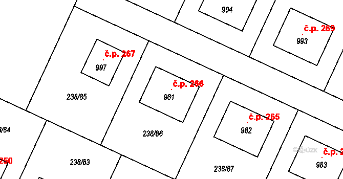 Horoušany 266 na parcele st. 981 v KÚ Horoušany, Katastrální mapa