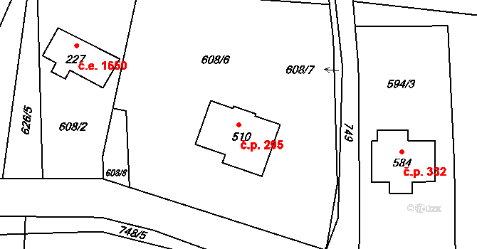 Bedřichov 295 na parcele st. 510 v KÚ Bedřichov u Jablonce nad Nisou, Katastrální mapa