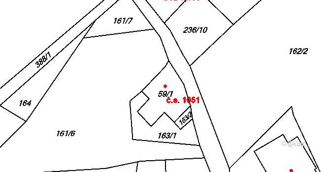 Rejdice 1051, Kořenov na parcele st. 59/1 v KÚ Rejdice, Katastrální mapa