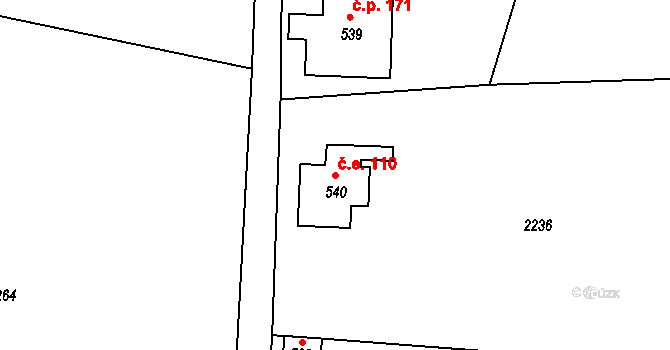 Alšovice 110, Pěnčín na parcele st. 540 v KÚ Alšovice, Katastrální mapa