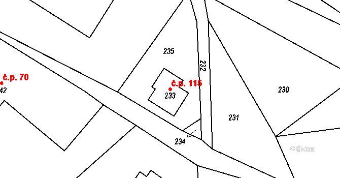 Haratice 115, Plavy na parcele st. 233 v KÚ Haratice, Katastrální mapa