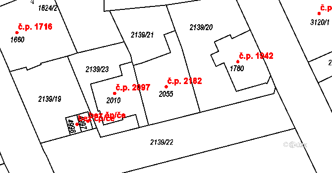 Jablonec nad Nisou 2182 na parcele st. 2055 v KÚ Jablonec nad Nisou, Katastrální mapa