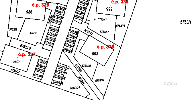 Pasohlávky 335 na parcele st. 993 v KÚ Pasohlávky, Katastrální mapa