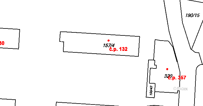 Dobronín 132 na parcele st. 157/4 v KÚ Dobronín, Katastrální mapa