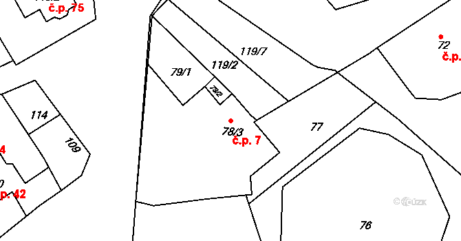 Heroltice 7, Jihlava na parcele st. 78/3 v KÚ Heroltice u Jihlavy, Katastrální mapa