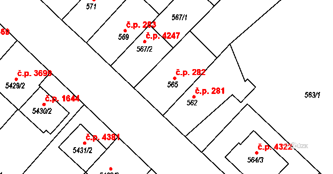 Jihlava 282 na parcele st. 565 v KÚ Jihlava, Katastrální mapa