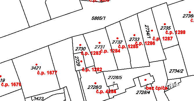 Jihlava 1284 na parcele st. 2731 v KÚ Jihlava, Katastrální mapa