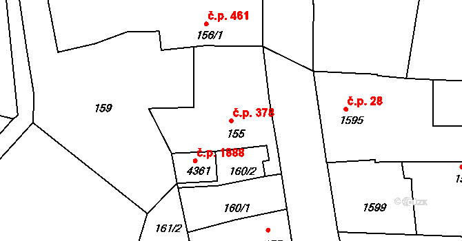 Čelákovice 378 na parcele st. 155 v KÚ Čelákovice, Katastrální mapa