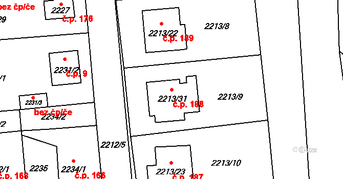 Staré Splavy 188, Doksy na parcele st. 2213/31 v KÚ Doksy u Máchova jezera, Katastrální mapa