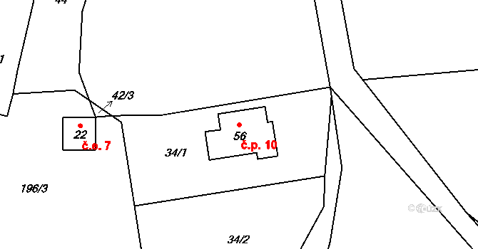 Skalka 10, Blíževedly na parcele st. 56 v KÚ Skalka u Blíževedel, Katastrální mapa