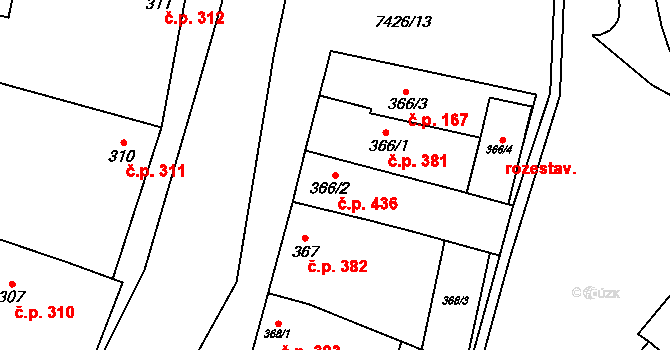 Dambořice 436 na parcele st. 366/2 v KÚ Dambořice, Katastrální mapa