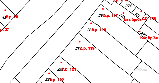 Sudoměřice 119 na parcele st. 287 v KÚ Sudoměřice, Katastrální mapa
