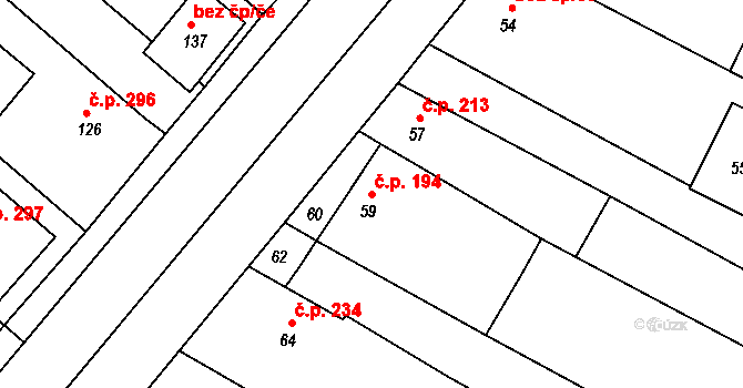 Milokošť 194, Veselí nad Moravou na parcele st. 59 v KÚ Milokošť, Katastrální mapa