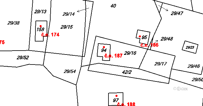 Rounek 187, Vyskytná nad Jihlavou na parcele st. 94 v KÚ Rounek, Katastrální mapa