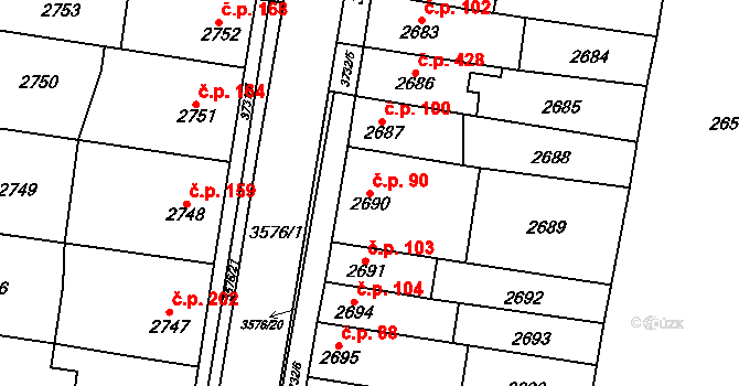 Nosálovice 90, Vyškov na parcele st. 2690 v KÚ Vyškov, Katastrální mapa