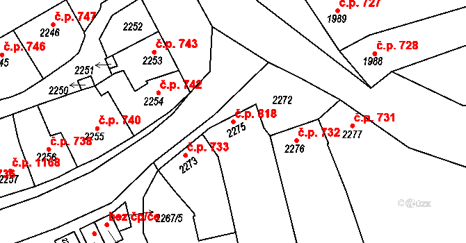 Slavíkovice 818, Rousínov na parcele st. 2275 v KÚ Rousínov u Vyškova, Katastrální mapa