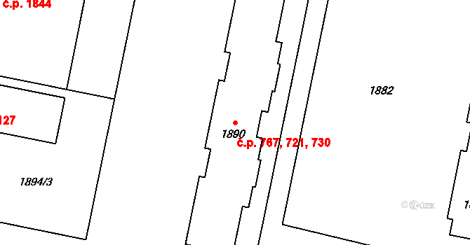 Kladno 721,730,767 na parcele st. 1890 v KÚ Kladno, Katastrální mapa