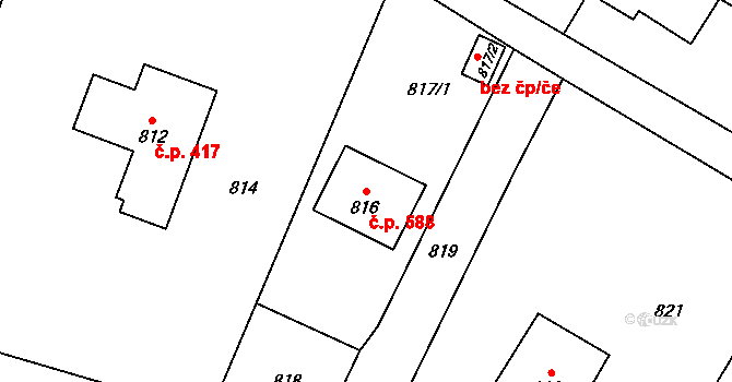 Moravský Beroun 588 na parcele st. 816 v KÚ Moravský Beroun, Katastrální mapa