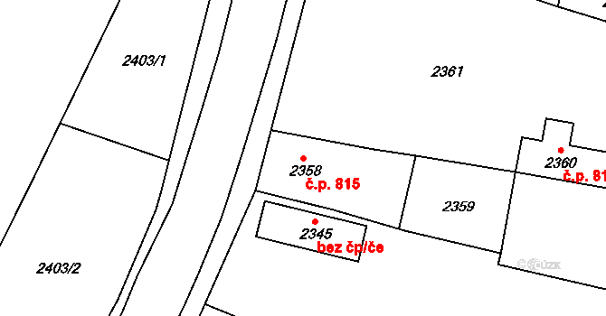 Pod Cvilínem 815, Krnov na parcele st. 2358 v KÚ Opavské Předměstí, Katastrální mapa