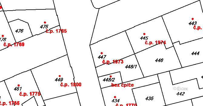 Kladno 1973 na parcele st. 447 v KÚ Kladno, Katastrální mapa