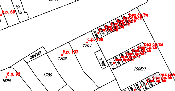 České Velenice 108 na parcele st. 1704 v KÚ České Velenice, Katastrální mapa