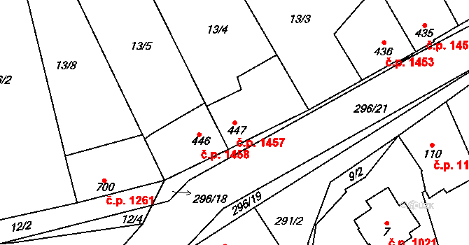 Švermov 1457, Kladno na parcele st. 447 v KÚ Hnidousy, Katastrální mapa