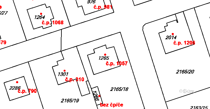 Lomnice nad Popelkou 1057 na parcele st. 1265 v KÚ Lomnice nad Popelkou, Katastrální mapa