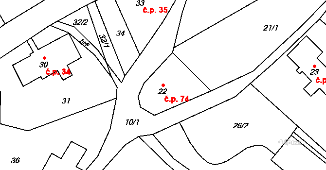 Radvanice 74 na parcele st. 22 v KÚ Radvanice v Čechách, Katastrální mapa